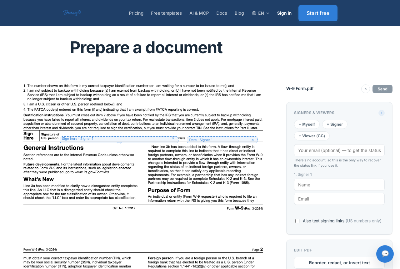 Placing or completing a signature field on a document in Docracy